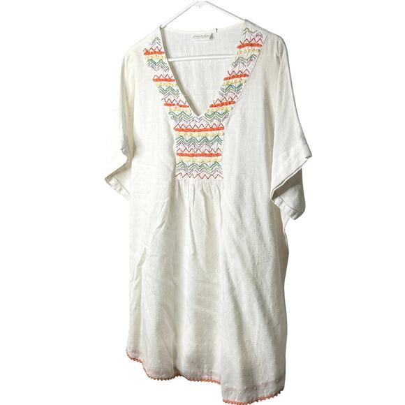Shiraleah Chicago White Beaded V Neck Trimmed Tunic Top Women Size Medium - Picture 1 of 5
